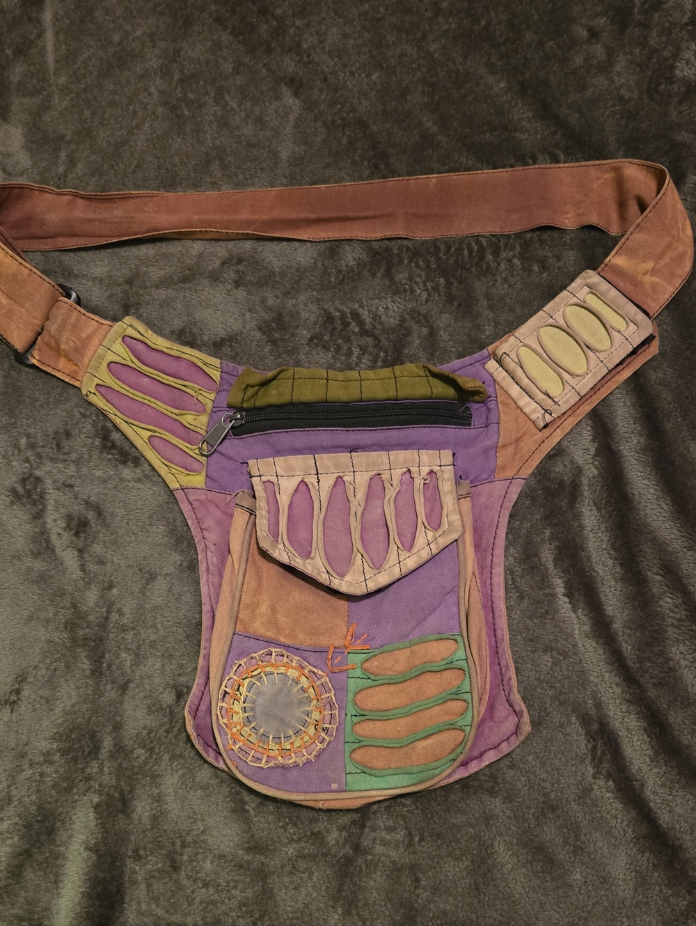 Boho Patchwork Purple & Brown Hip Bag
